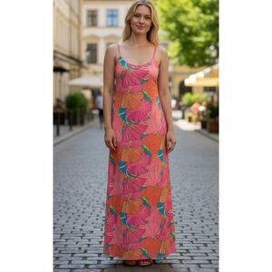 Trina Turk Tropical Floral Halter Long Jersey Stretch Maxi Dress Resort New S